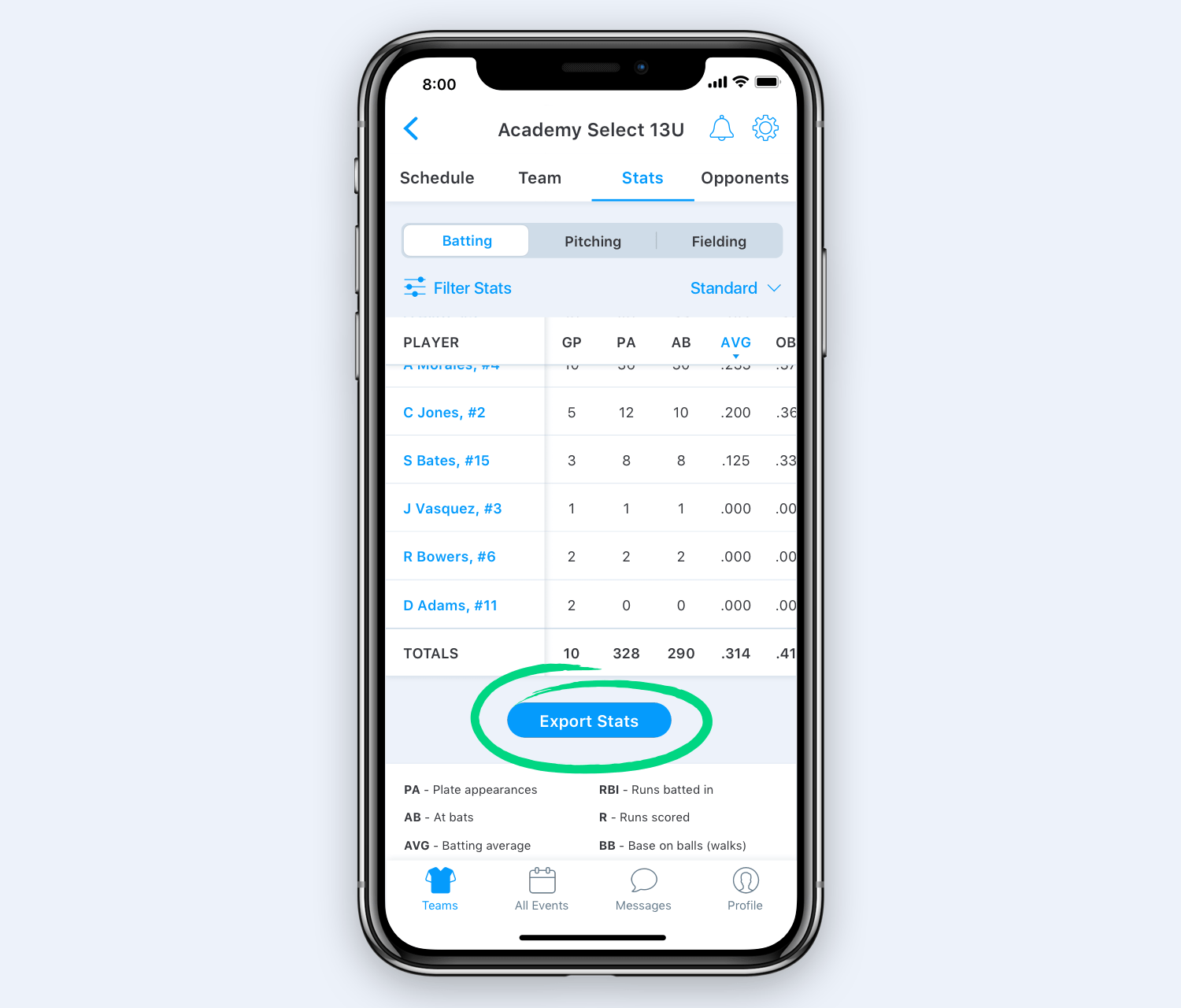 Exporting Season Stats GameChanger