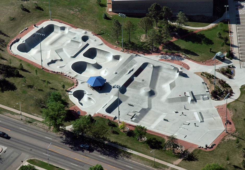 Birds eye view Memorial Skatepark.