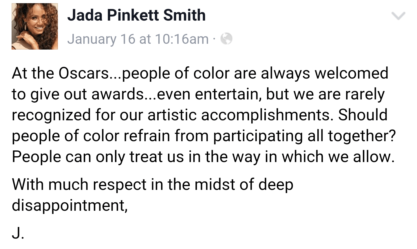 Jada PinkettSmith Asks Black Actors to BOYCOTT The Oscar’s