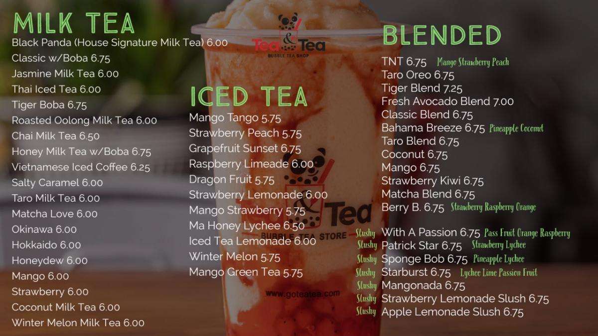 Menu Tea & Tea Boba Shop
