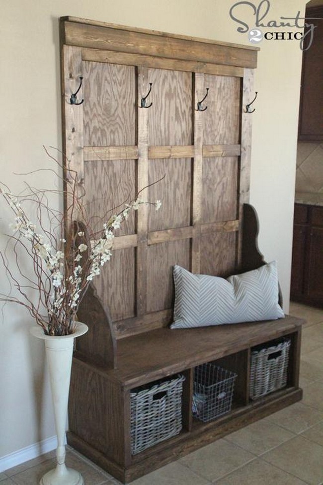 15 DIY Hall Tree Bench Plans For Storage Teb DIY