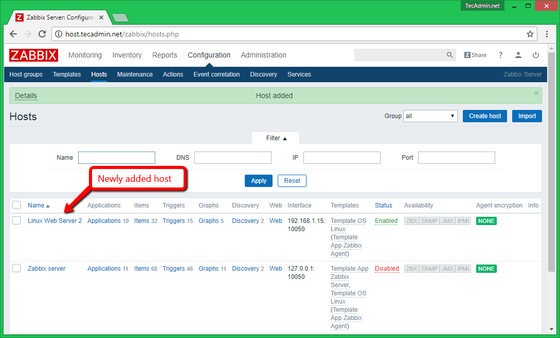 How to Add Host in Zabbix Server to Monitor TecAdmin