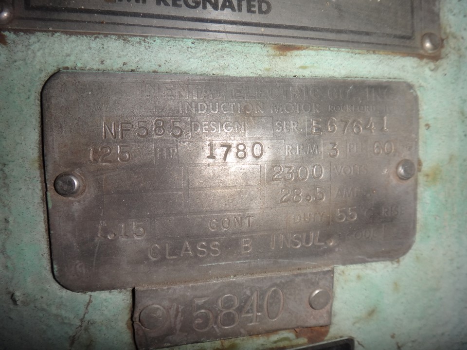 Continental Electric Class B Insul Induction Motor 125 Hp 1780 R
