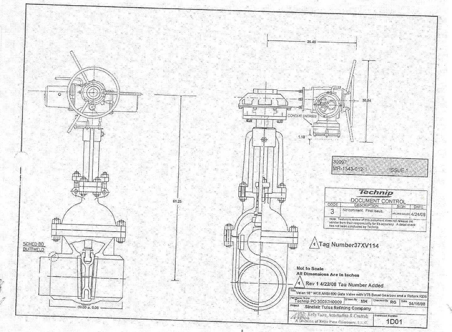 Velan 16" 600, WC6, BWE, Gate Valve with Rotork Actuator