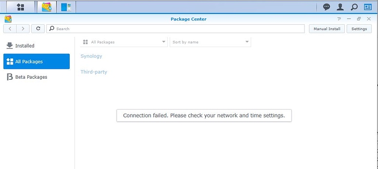 Synology NAS, Connection Failed. Please Check Your Network and Time