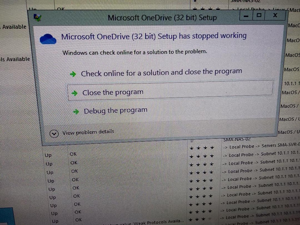 Microsoft OneDrive (32bit) setup has stopped working error Microsoft