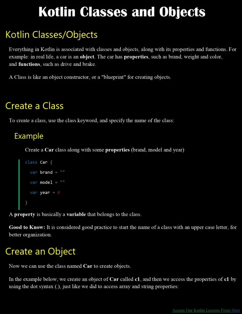 Kotlin Classes and Objects & Constructors (Lesson 12 PDF) Connect 4 Techs