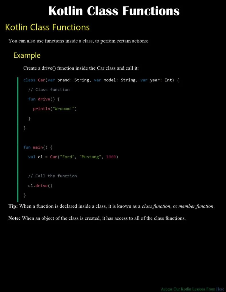 Kotlin Class Functions & Inheritance (Lesson 13 PDF) Connect 4 Techs