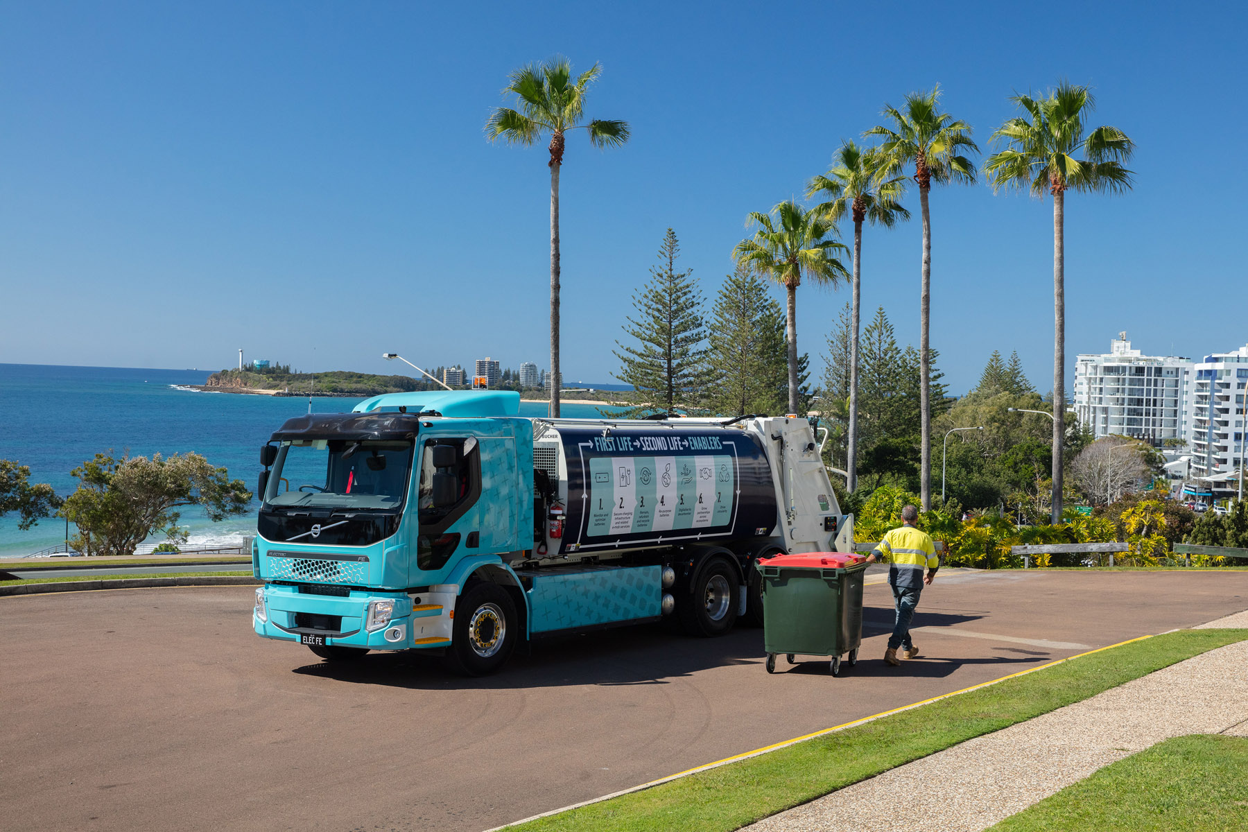 Volvo FE Electric garbage trucks in use in Queensland's Sunshine Coast