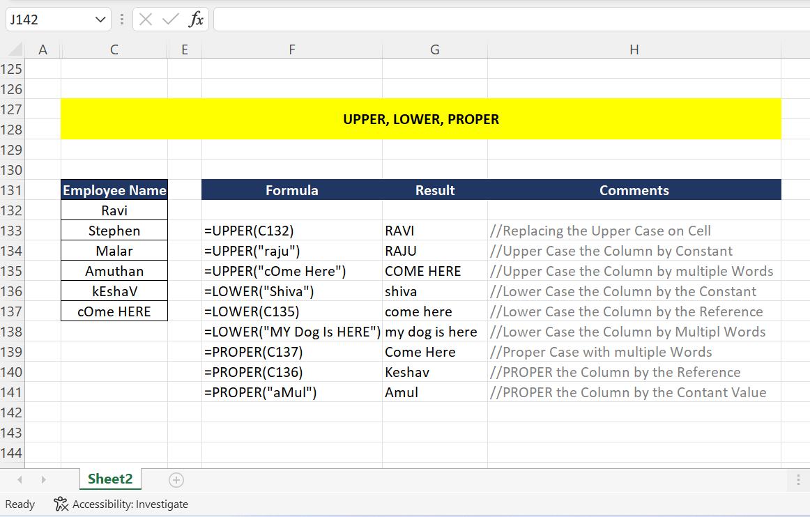 How to convert text case in Excel using LOWER/UPPER/PROPER Formula