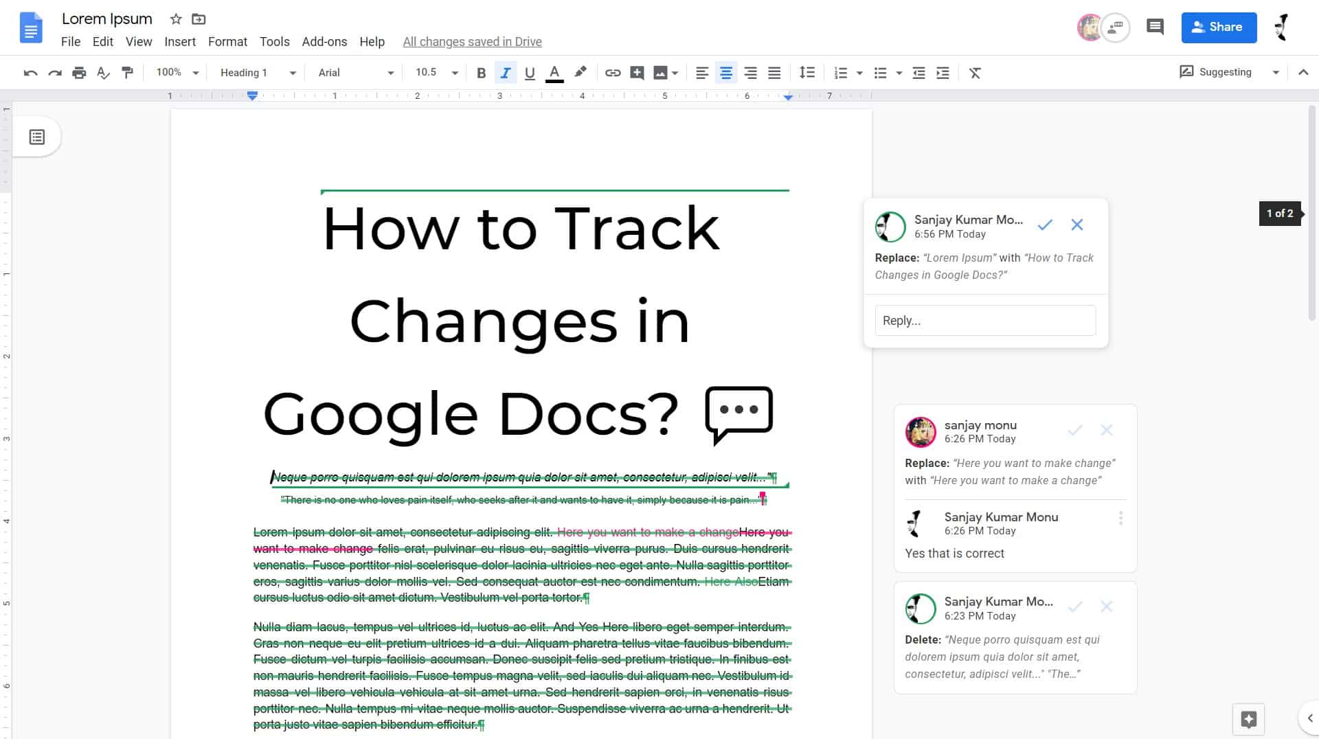how to track changes in google docs in