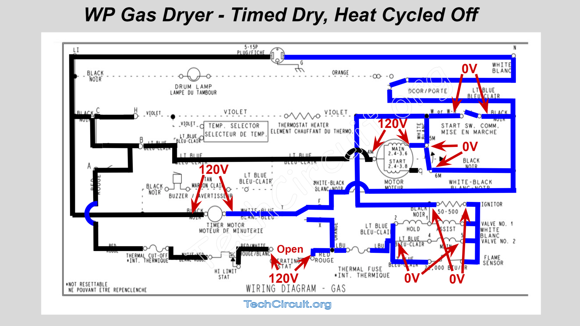 Reading Schematics Whirlpool GAS Dryer Schematic Voltage States and