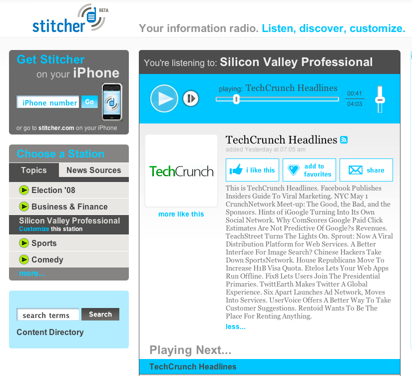 Stitcher Streams Customized Audio Feeds to Your iPhone TechCrunch