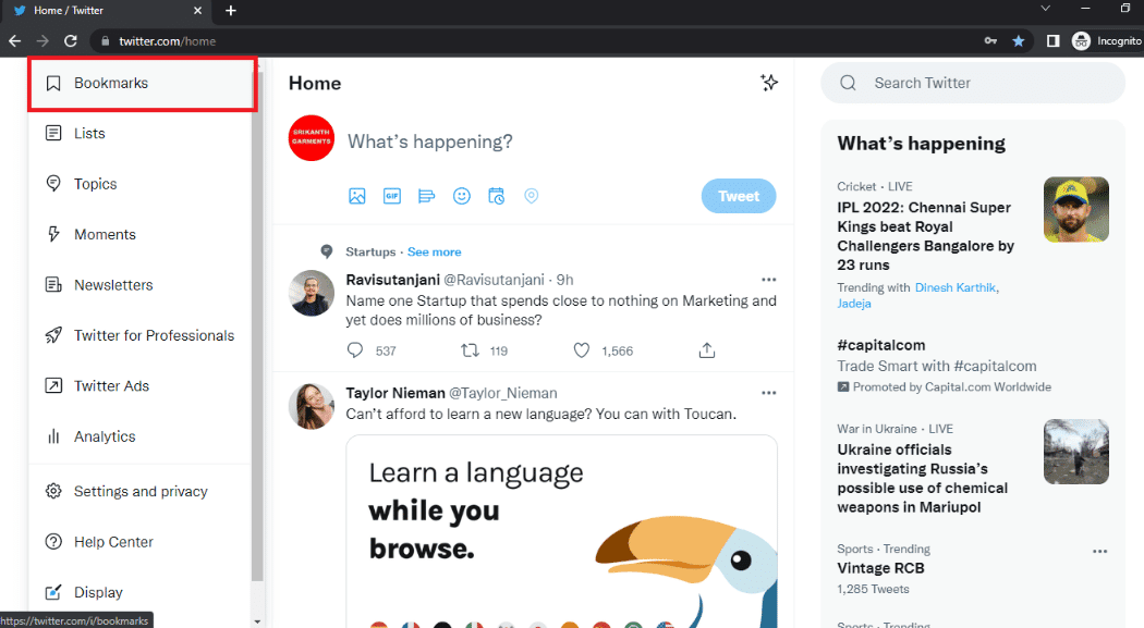 How to Use Bookmarks on Twitter TechCult