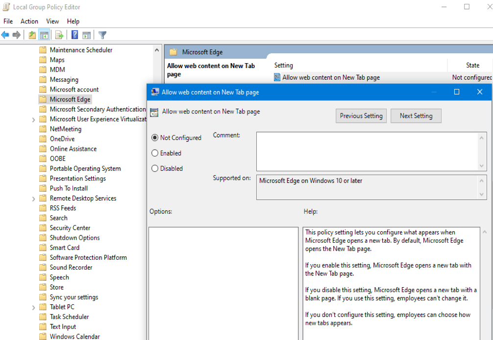How to enable or disable Microsoft Edge from showing Web