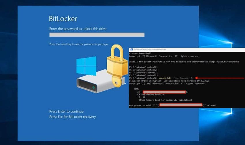 Force BitLocker Recovery mode Unlock BitLocker Protected Drive