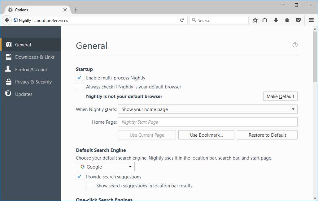 Firefox New Preferences Landed in Nightly
