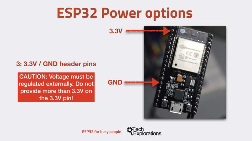 How to power your ESP32 development kit, options