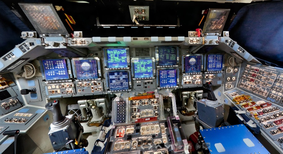 Explore the Space Shuttle Discovery's Flight deck at a 360 degree view