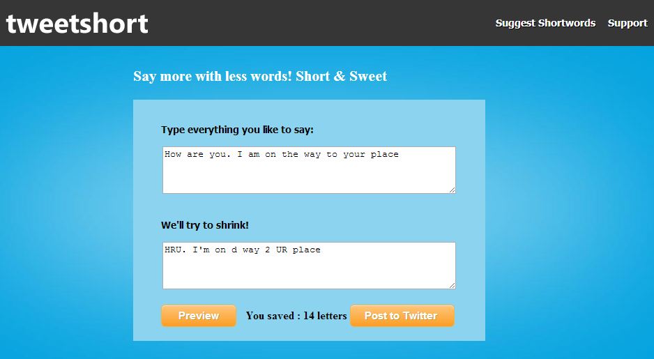 Quickly shorten your Tweets or messages using Tweetshort web service Techglimpse