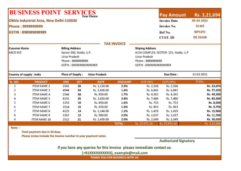 Automatic Tax Calculation GST Invoice Format in Excel (Download .xlsx file)