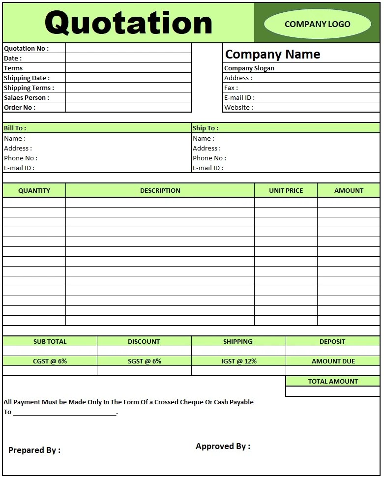 Construction Quotation Format Download Quotation Format in Excel