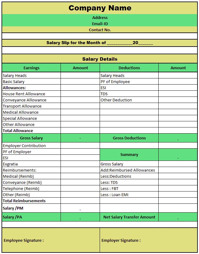 Employee Salary Slip Format Pay Slip Format Excel