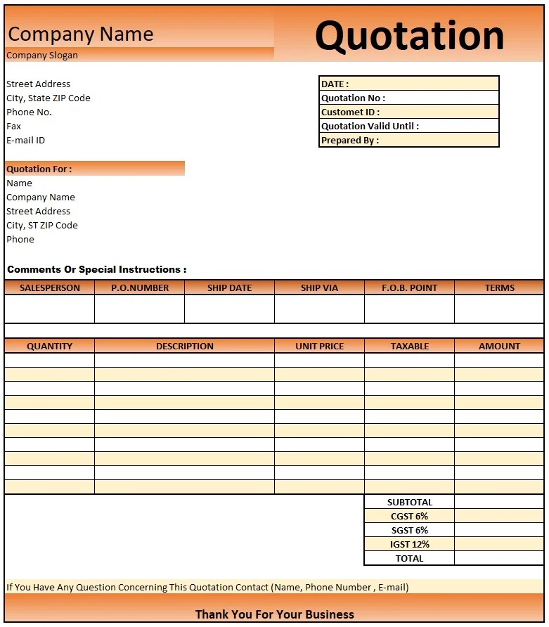 Price Quotation Format Download Quotation Format in Excel