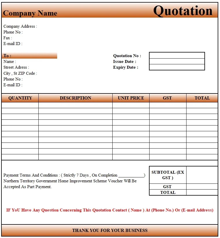 Quotation Letter Format Download Quotation Format in Excel