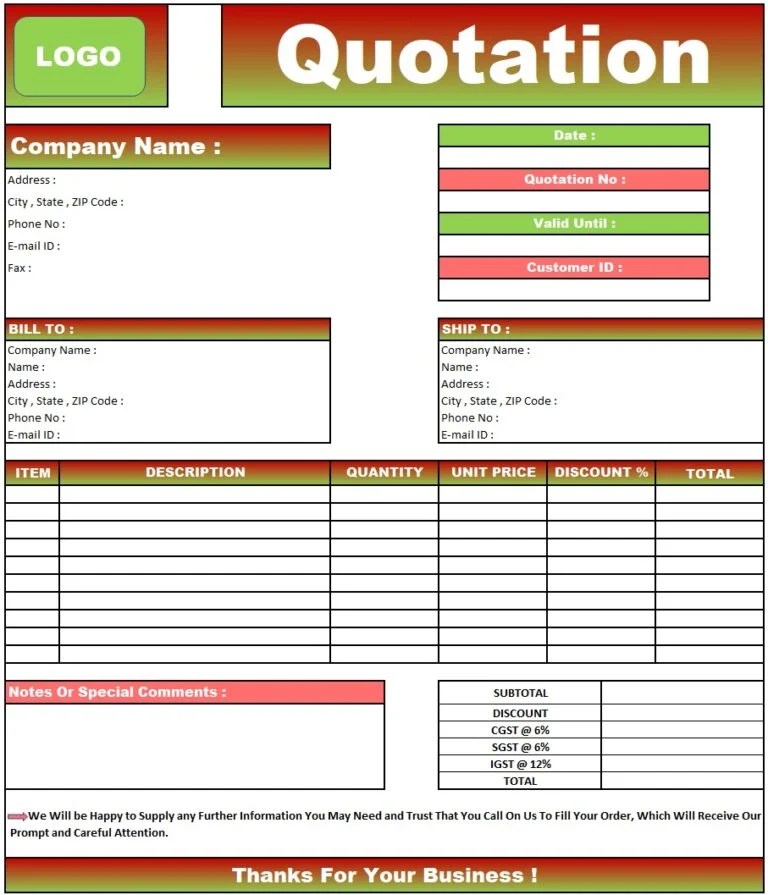 Rate Quotation Format Letter Download Quotation Format in Excel