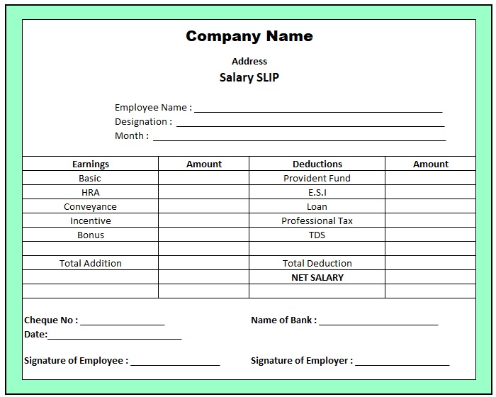 Salary Slip Format For Proprietorship Firm Pay Slip Format Excel