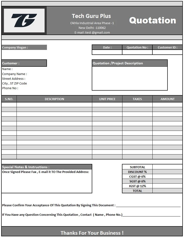 Sales Quotation Format Download Quotation Format in Excel