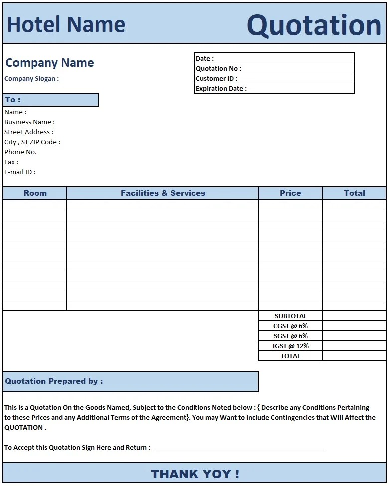 Tender Quotation Format Download Quotation Format in Excel