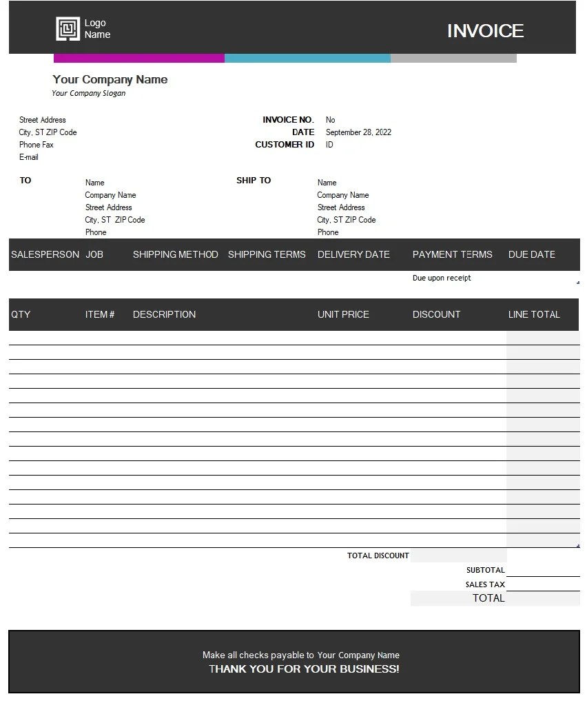 Sales Invoice (Blue Gradient design) Template In Excel (Download.xlsx)