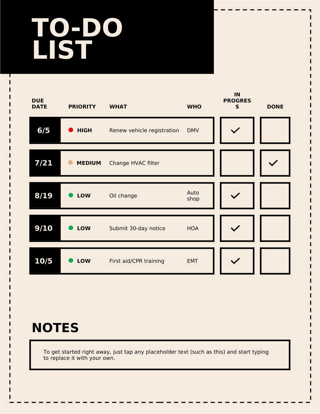 Simple to do list Template In Word (.Docx File Download)