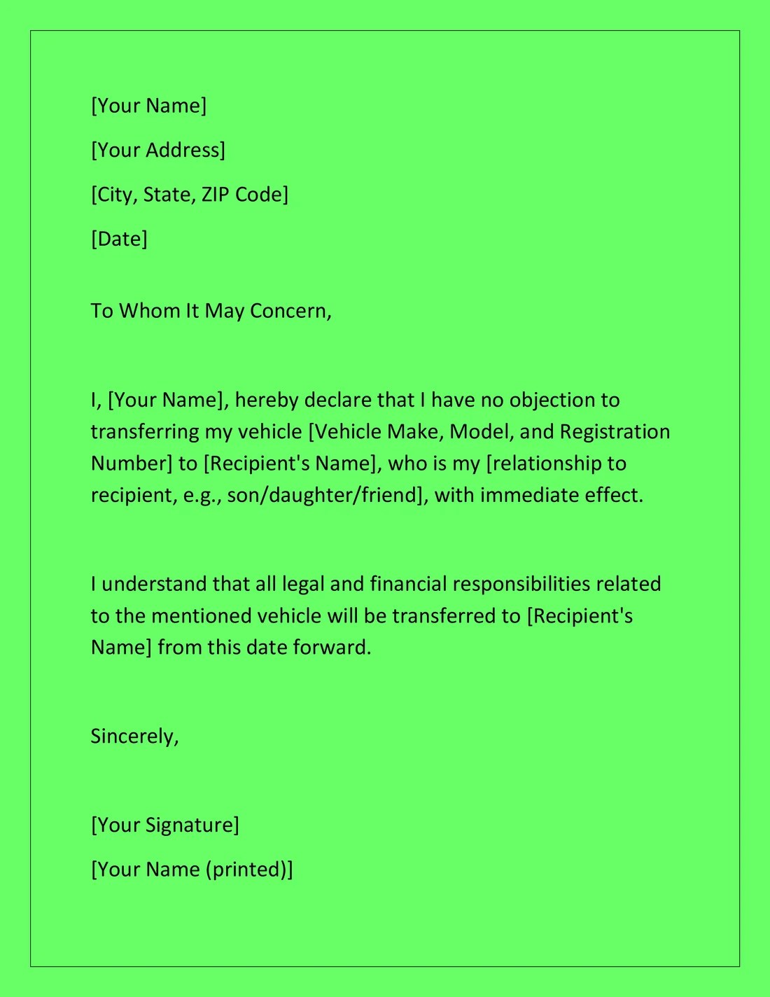 [Top5] NOC Letter Format for Vehicle Transfer (Download in Word.docx)