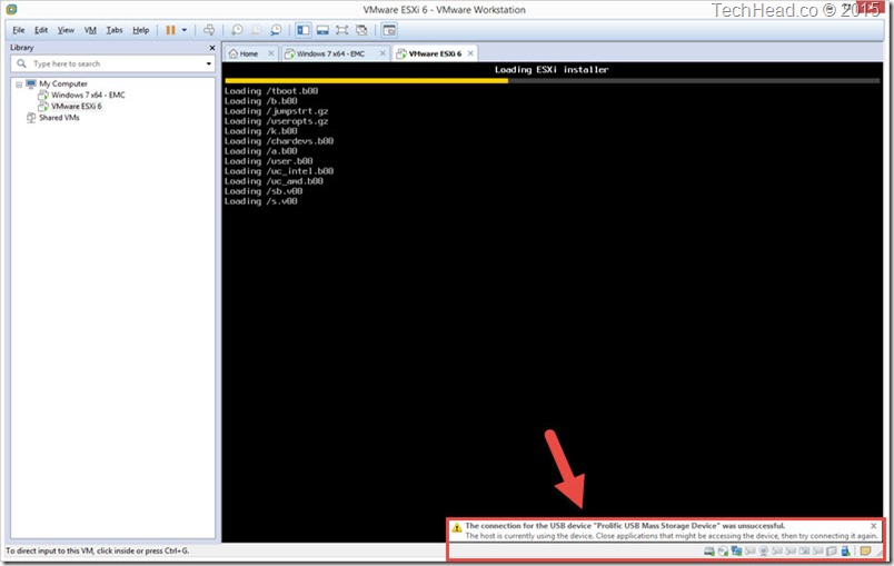 VMware Workstation "The host is currently using the device"