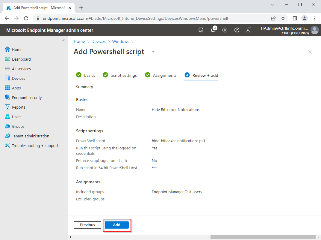 Silently enable BitLocker using a Disk Encryption Policy with Microsoft