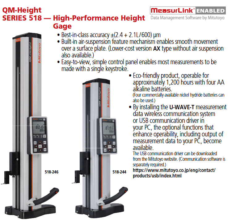 Mitutoyo QMHeight Series 518 HighPerformance Height Gage