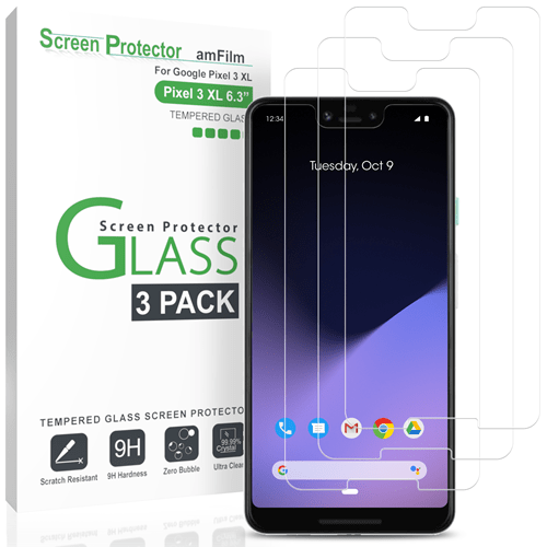 amFilm Google Pixel 3 XL Glass Screen Protector 3Pack Techmatte