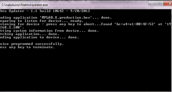 nabduino programmeret med succes