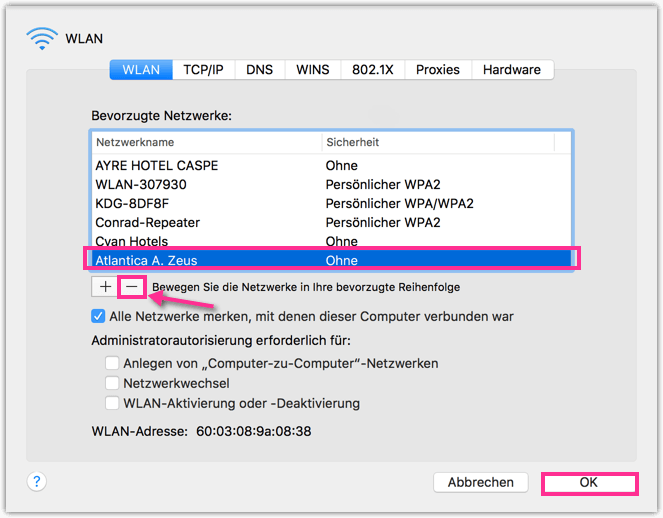 macOS WLAN vergessen und aus Liste entfernen TechMixx