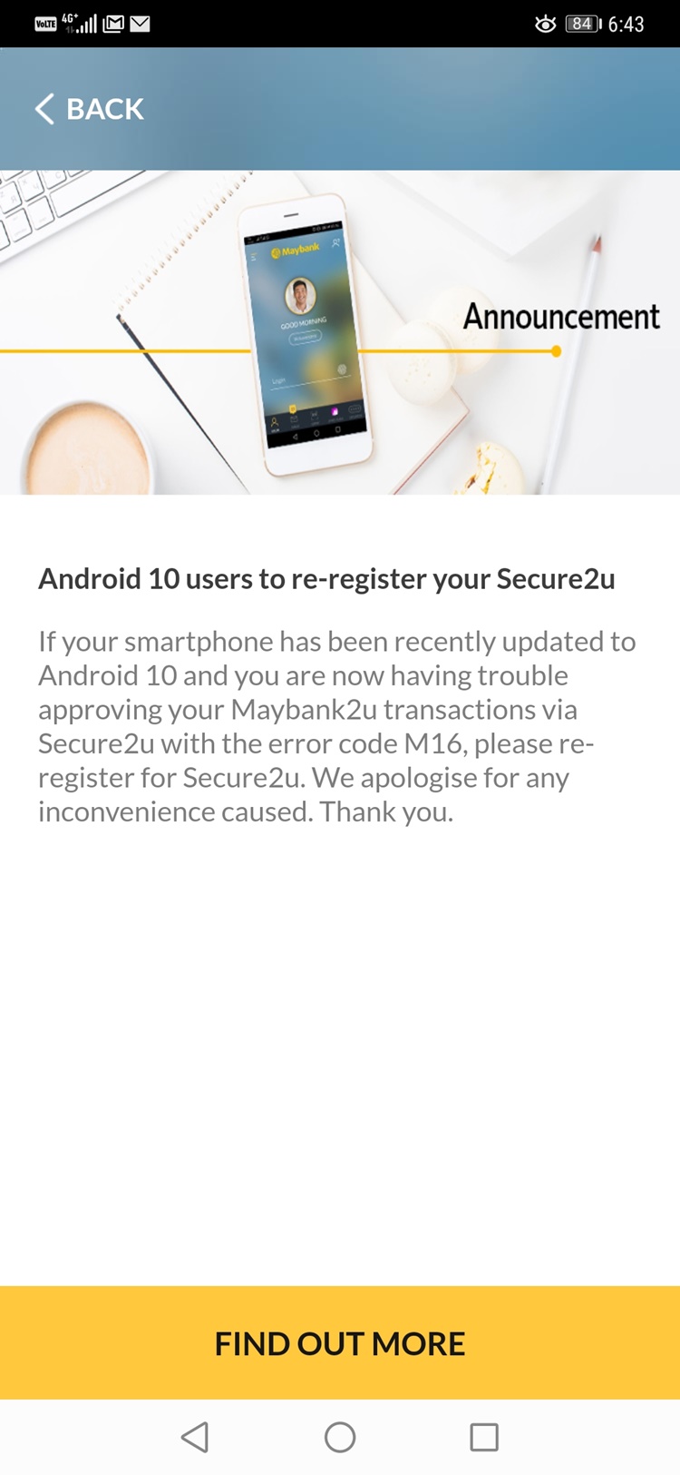 Remember to reregister your Secure2U in MayBank App after upgrading to