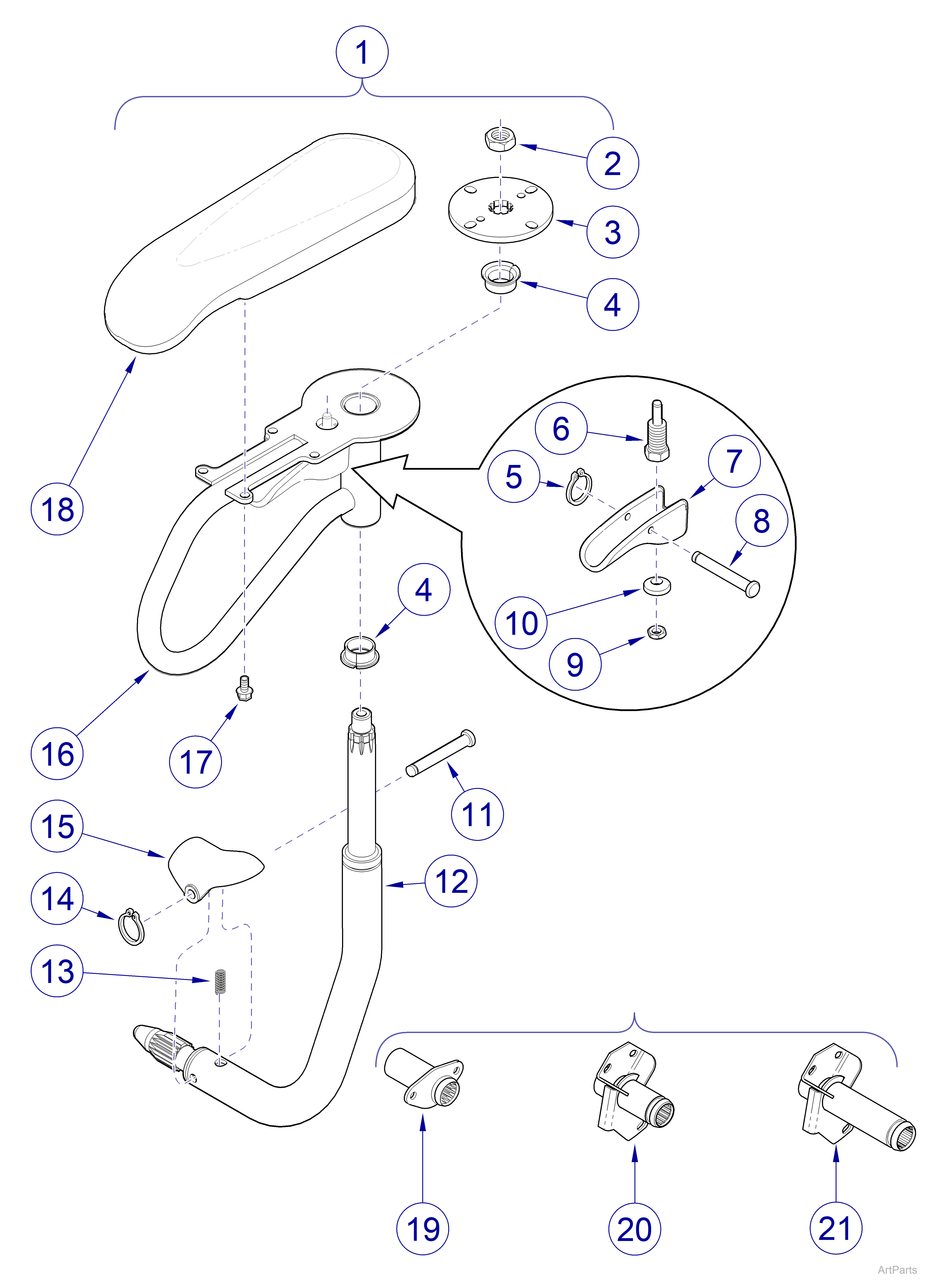 9A314001 and 9A627001 Adjustable Chair Arm Set