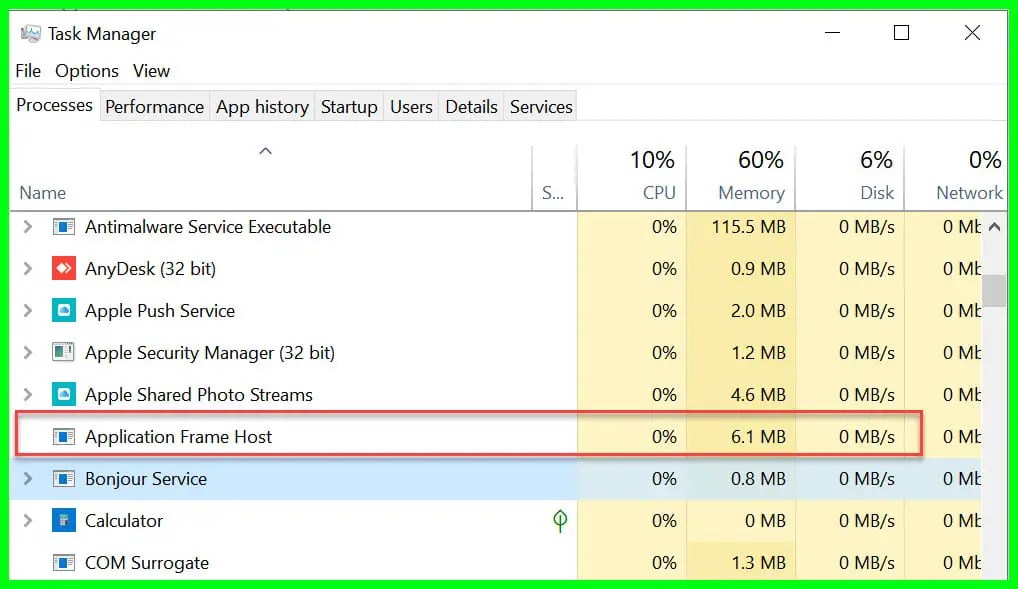 'Application Frame Host' using way too much memory