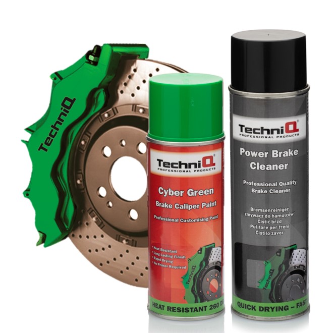 TechniQ Cyber Green Brake Caliper Paint High Gloss Spray 400ml + Power