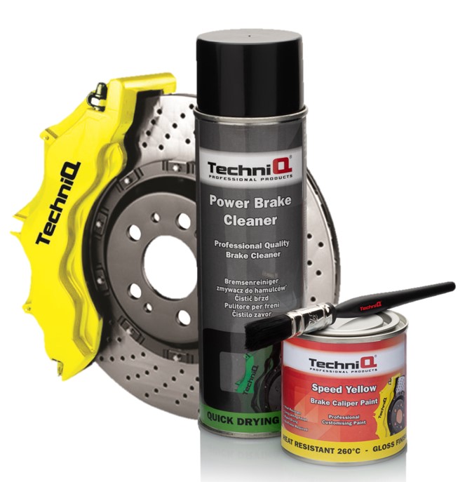 TechniQ Speed Yellow (Gloss) Brake Caliper Paint 250ml + Brake Cleaner & Painting Brush TechniQ