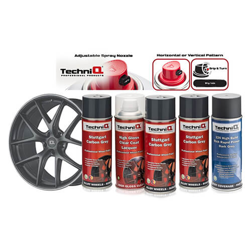 TechniQ Stuttgart Carbon Dark Grey Alloy Wheel Paint Kit 3 Cans + 1 Can