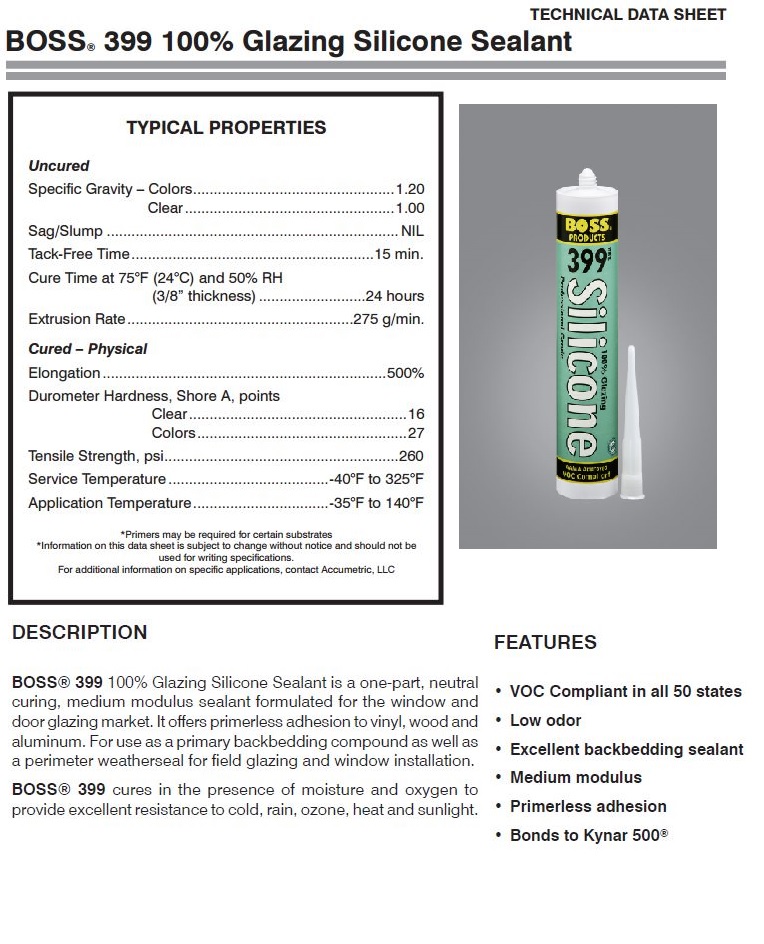 BOSS 399 100 Glazing Silicone Sealant Techno Builders Group