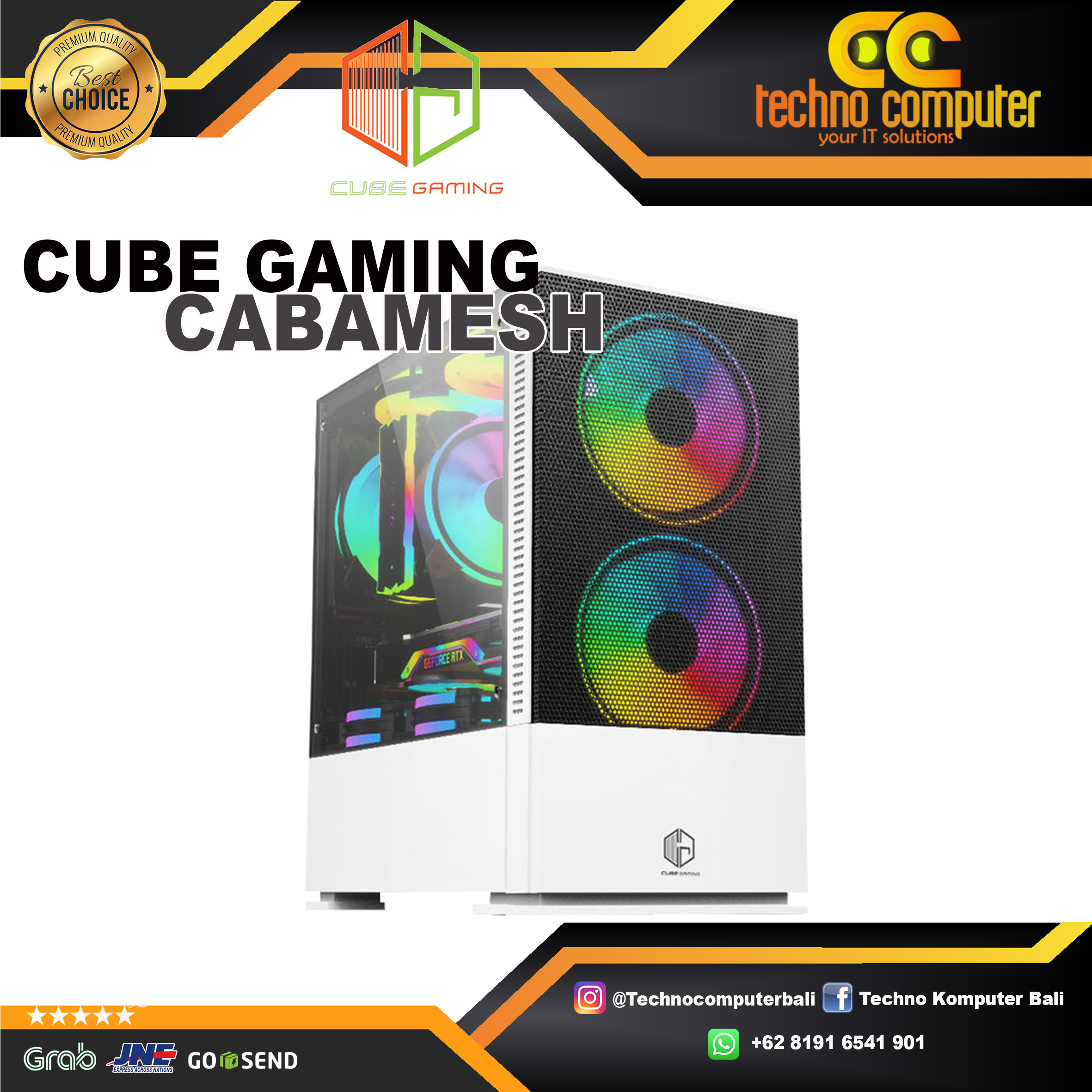 Casing Cube Gaming Cabazon White _ Atx (include 2pcs 120mm Rgb Fan